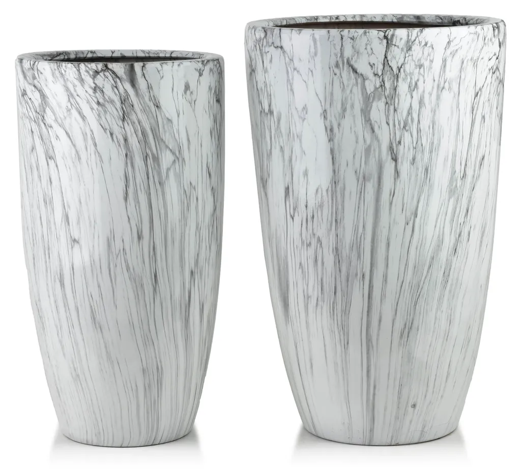 Bac à plantes Neva Marble céramique blanc et gris marbré, Lot de 2