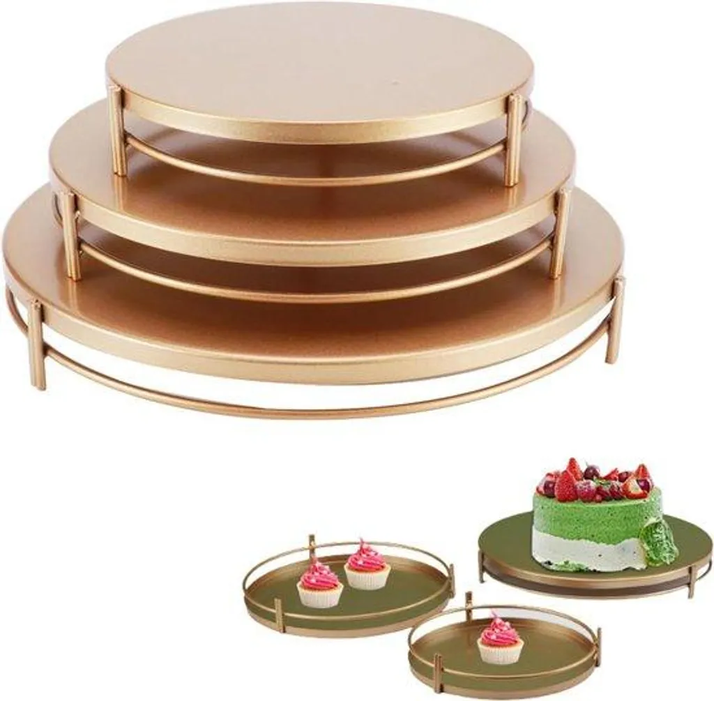 Plateau de présentation pour desserts en fer doré à 3 niveaux de service