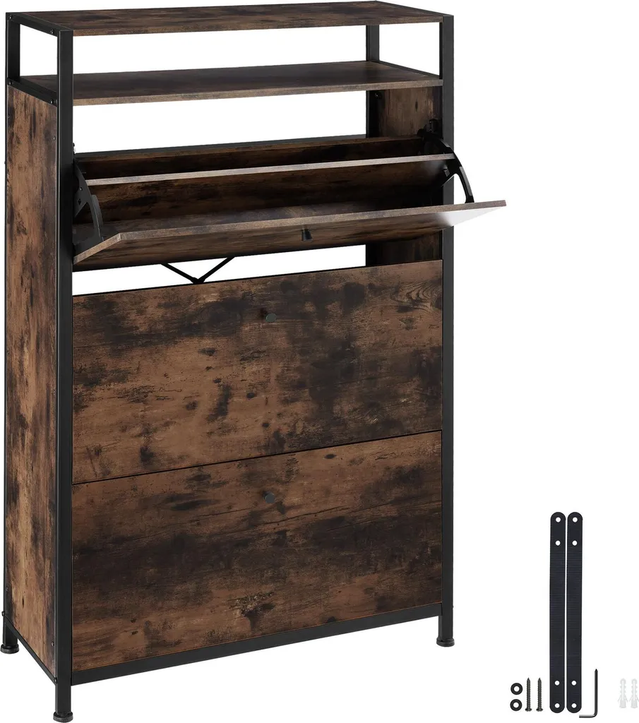 Meuble à chaussures bois foncé style rustique pour entrée chic - 81 cm