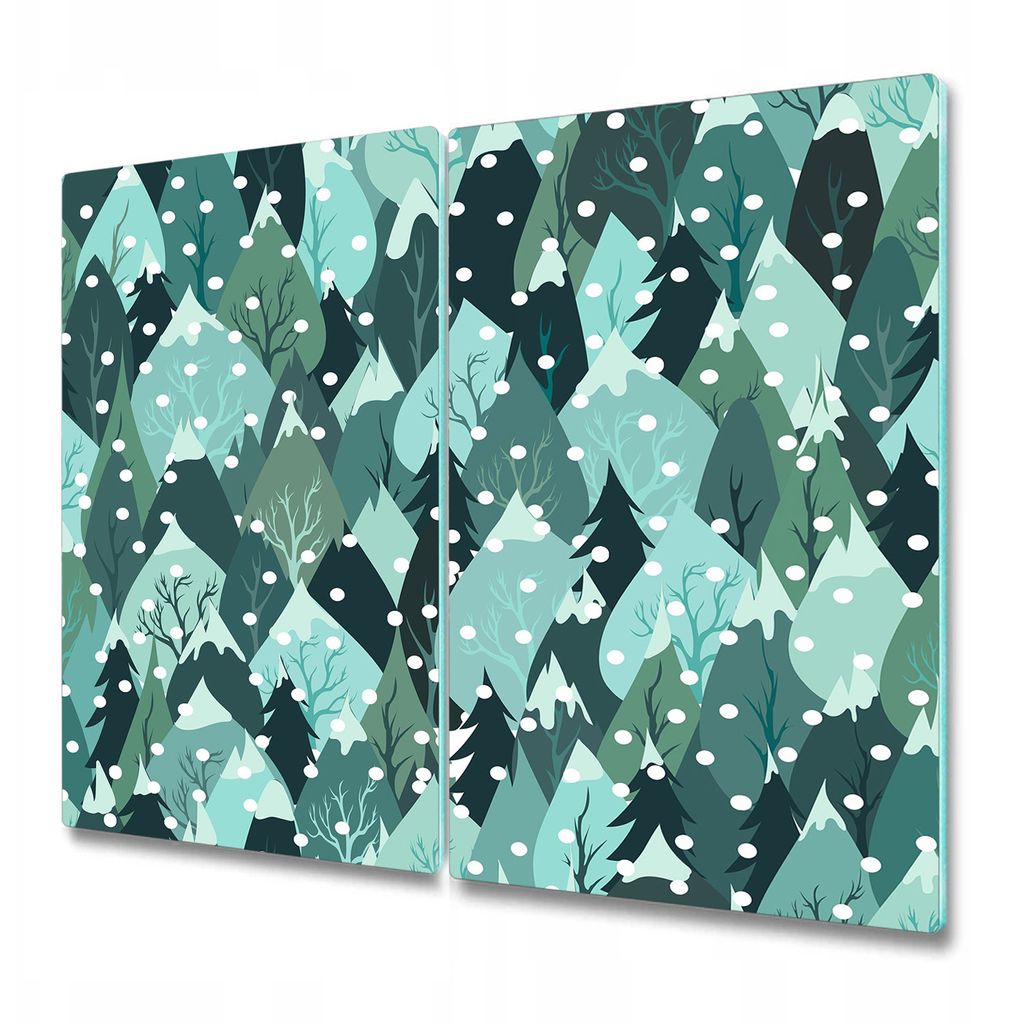 Küchenplatte - Schneidebrett Glas - Herdabdeckung - 2x 30x52 cm - Winterwald Berge