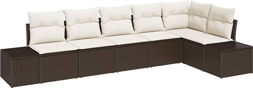 Gartensofa-set mit Speicher 6 pcs Braun und Creme Poly-Rattan