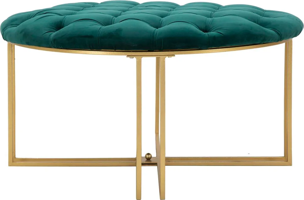 Pouf Design Velours Vert et Finition Or 90x90 cm Style Art Déco