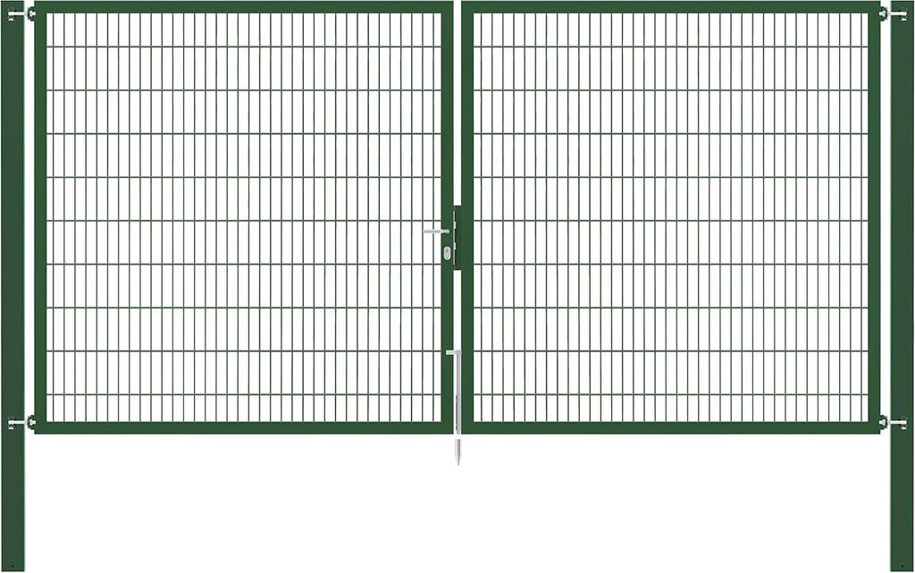 Alberts Doppeltor Flexo Plus mit Zubehör, zum Einbetonieren, grün, Breite 400 cm, Höhe 200 cm, Pfostenstärke 100 x 100 mm
