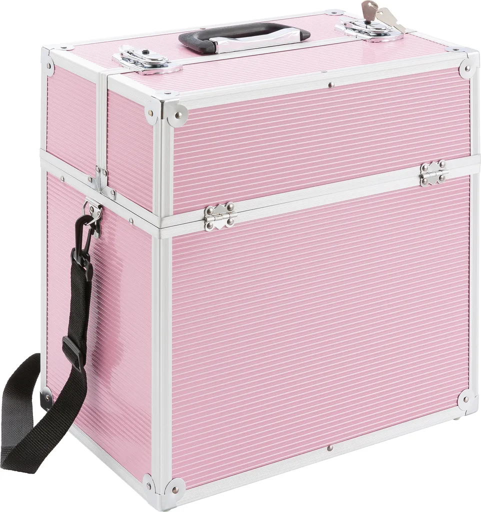 Mallette de maquillage en alu rose AREBOS avec compartiments 26L