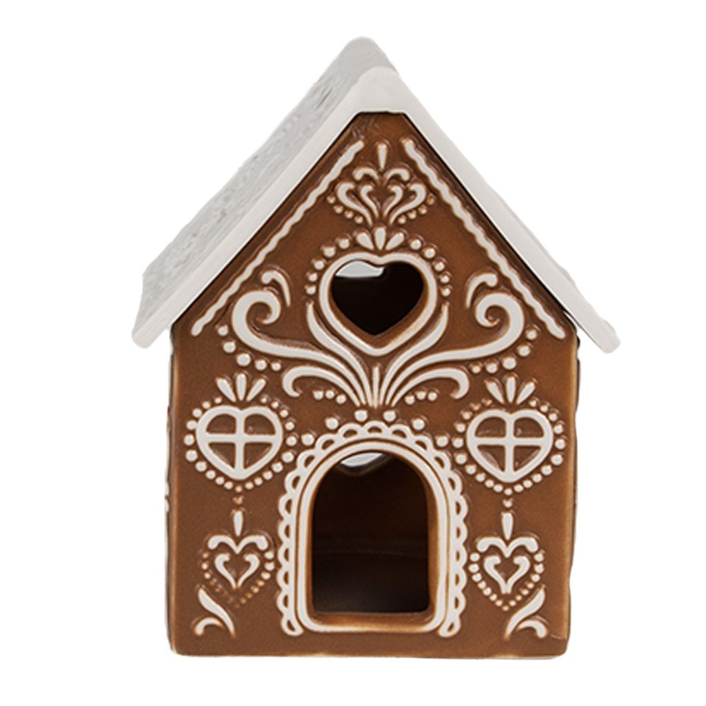 Clayre & Eef Teelichthalter Lebkuchenhaus 7x8x9 cm Braun Produktbild 