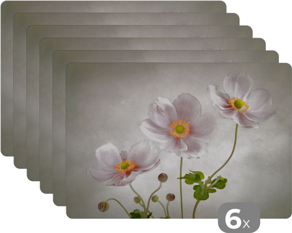 KitchenYeah Platzsets 6er Set Tischset abwaschbar Platzdecken 45x30 cm Blumen - Stillleben - Ölfarbe - Mohn - Rosa - Tischmatte Platzmatte Unter...