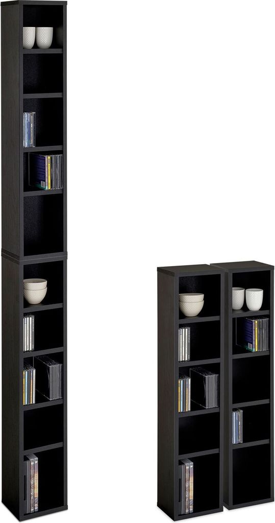CD DVD Blueray Regal CHART in Escheoptik schwarz – Zweiteiliges Medienregal, Aufbewahrung, CD-Ständer mit 10 Fächern für bis zu 160 CDs, 20x18...