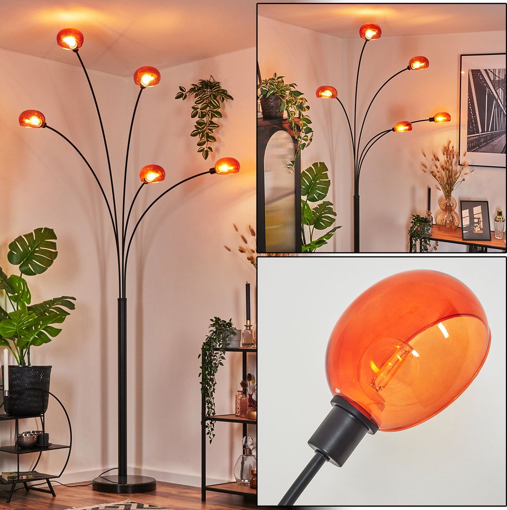 Suio Stehlampe aus Metall in Schwarz/Orange, Retro/Vintage-Design