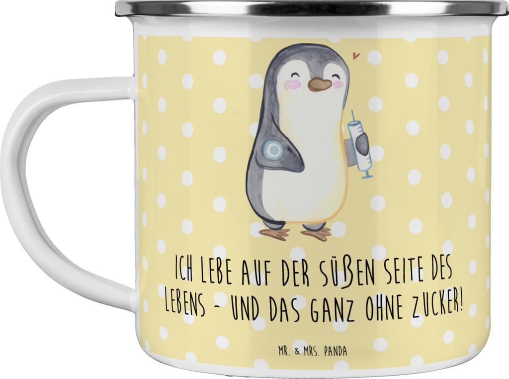 Mr. & Mrs. Panda Teetasse Pinguin Diabetes - Gelb Pastell - Geschenk, Haferl, Teebecher, Pott, becher emaille, Zuckerkrankheit, outdoortasse, Mellitus
