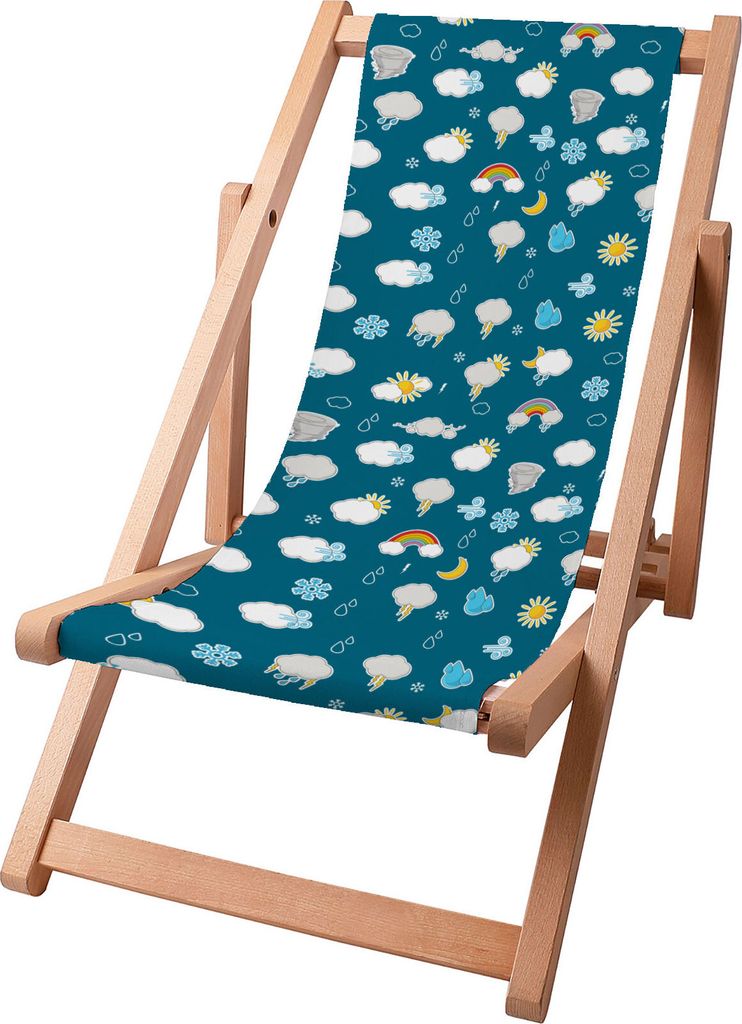 Dreamroots Kinder Liegestuhl klappbar Holz bis zu 130 kg, Sonnenliege klappbar mit 3-stufiger Neigungsregulierung der Rückenlehne, Rainy Weather