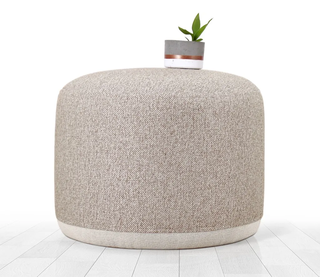 Pouf classique Hanah Home Cèdre FLF1162 en 100% lin coloris Beige sable
