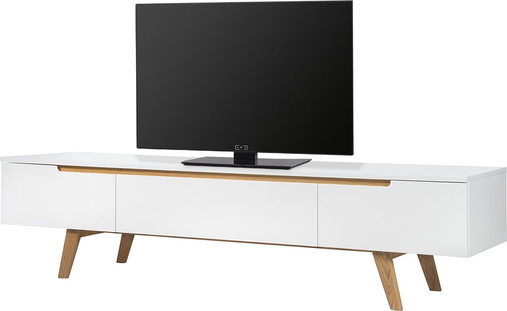 TV-LOWBOARD - Eiche teilmassiv, Weiß / Eiche