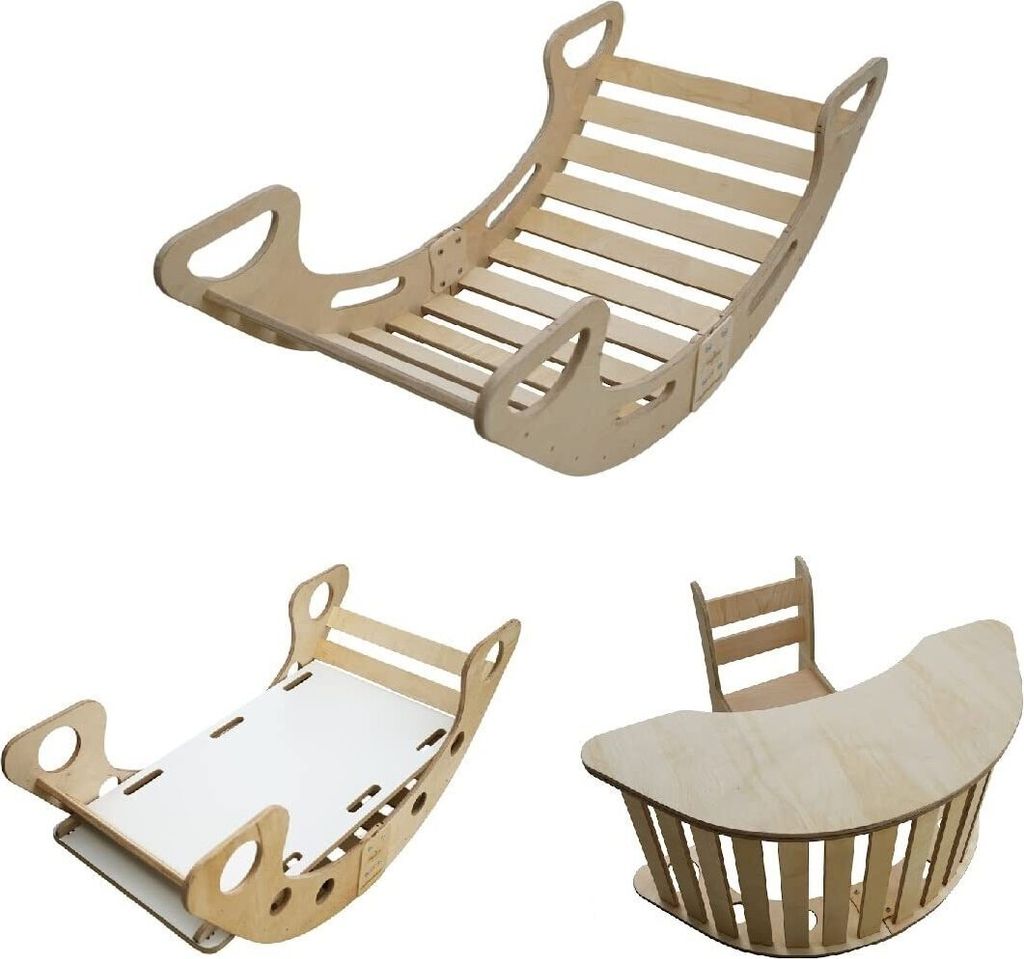 Skyline Set 5w1 Holz Kletterbogen, Klettergerüste, Wippe, Holzbogen für Kinder Montessori Tisch mit Stuhl und Rutsche, mod.A, 110x51x48cm, Hölzern