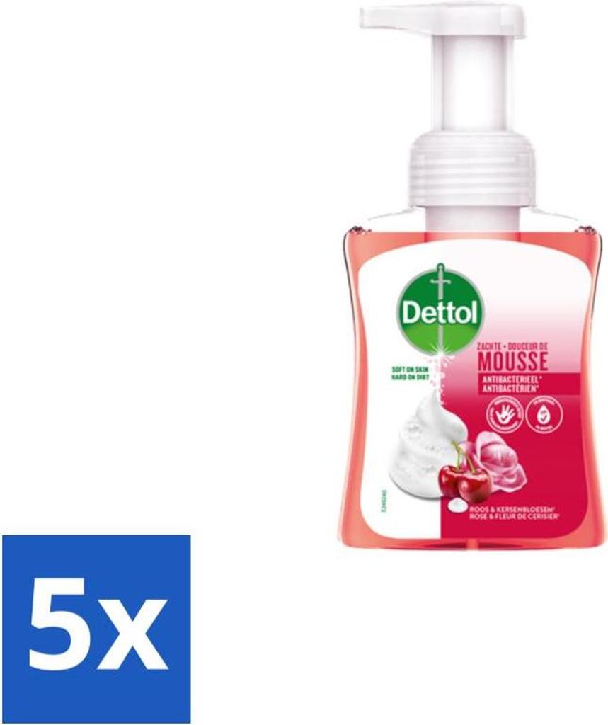 Dettol - Schaum-Handseife - Rosen & Kirschblüte - Weiche Mousse - 250 ml - Vorteilspack - 5 Stücke