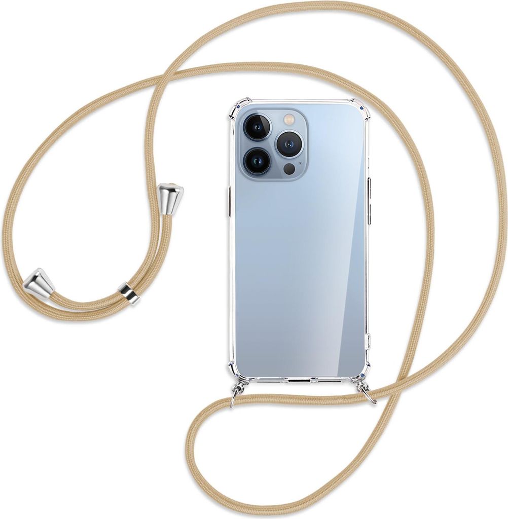Handykette Backcover-Schutzhülle mit Band (Metall silberfarben) für Apple iPhone 13 Pro Max - caramel