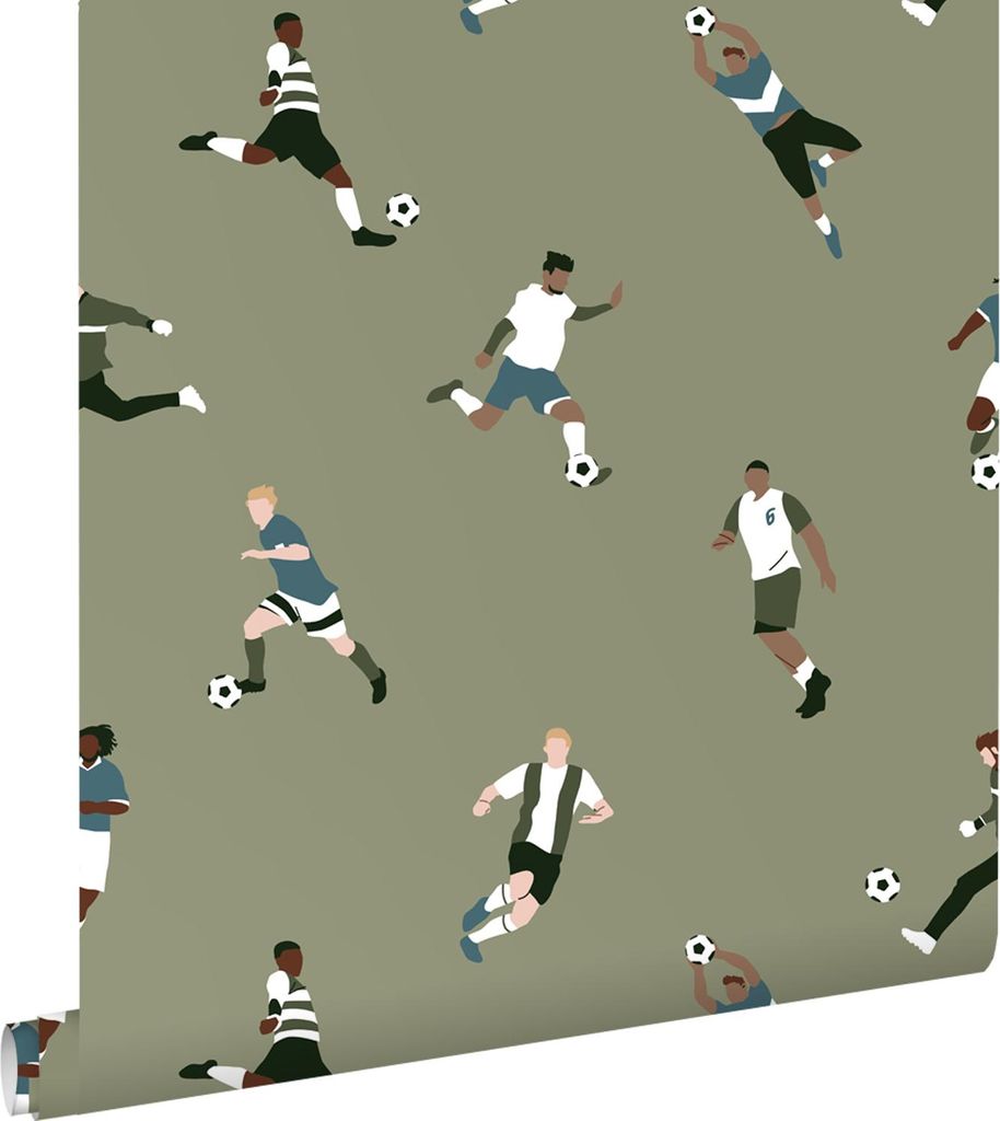 ESTAhome Tapete Fußballspieler Dunkelgrün 50 x 900 cm