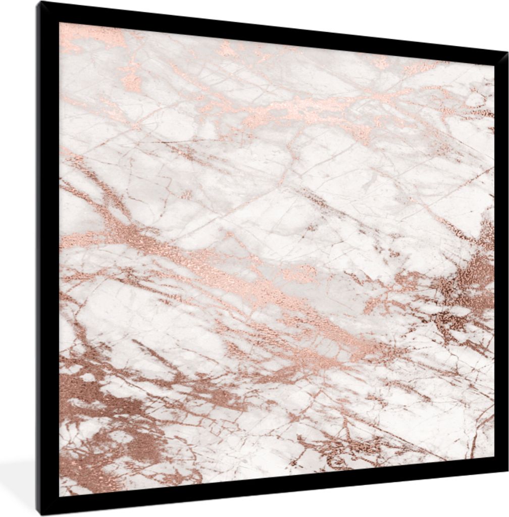 MuchoWow MuchoWow Gerahmtes Poster Marmor - Rosa - Luxus - Marmoroptik - Glitzer - Design 40x40 cm - Poster mit zchwarzem Bilderrahmen - Mit Ra...