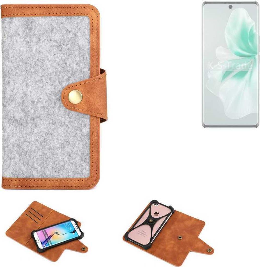 K-S-Trade Handyhülle kompatibel mit Vivo V30 Schutzhülle Filz-Hülle Kunst-Leder hellgrau braun (1x)