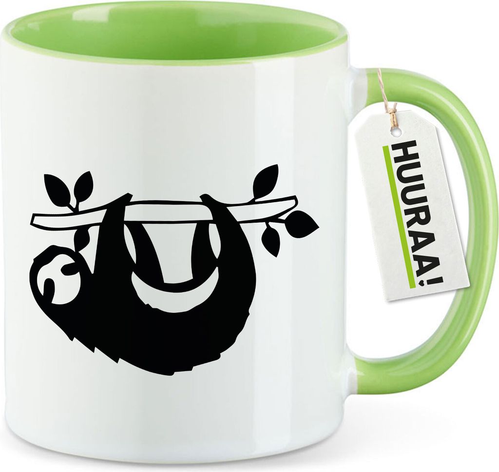 Huuraa Kaffeetasse Faultier Silhouette 330ml Grün Keramik Kaffeebecher Geschenkidee