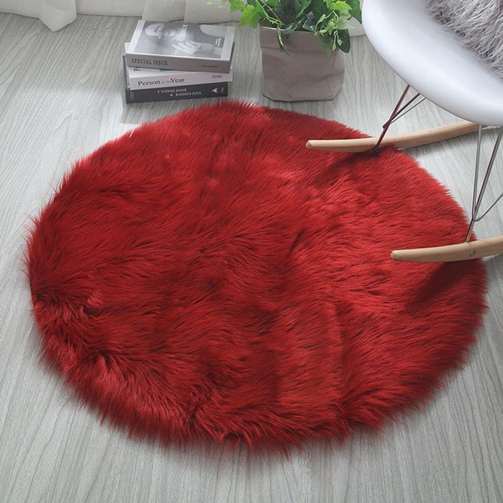 Runder Kunstschaffell-Teppich, 45/60 cm, weich, flauschig, maschinenwaschbar