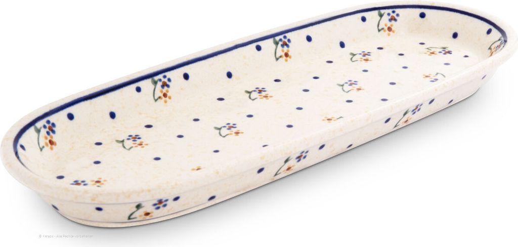 Original Bunzlauer Keramik Snackplatte Servierplatte Platte Teller klein länglich schmal oval 28,3x11,1x2,5 cm Design 111