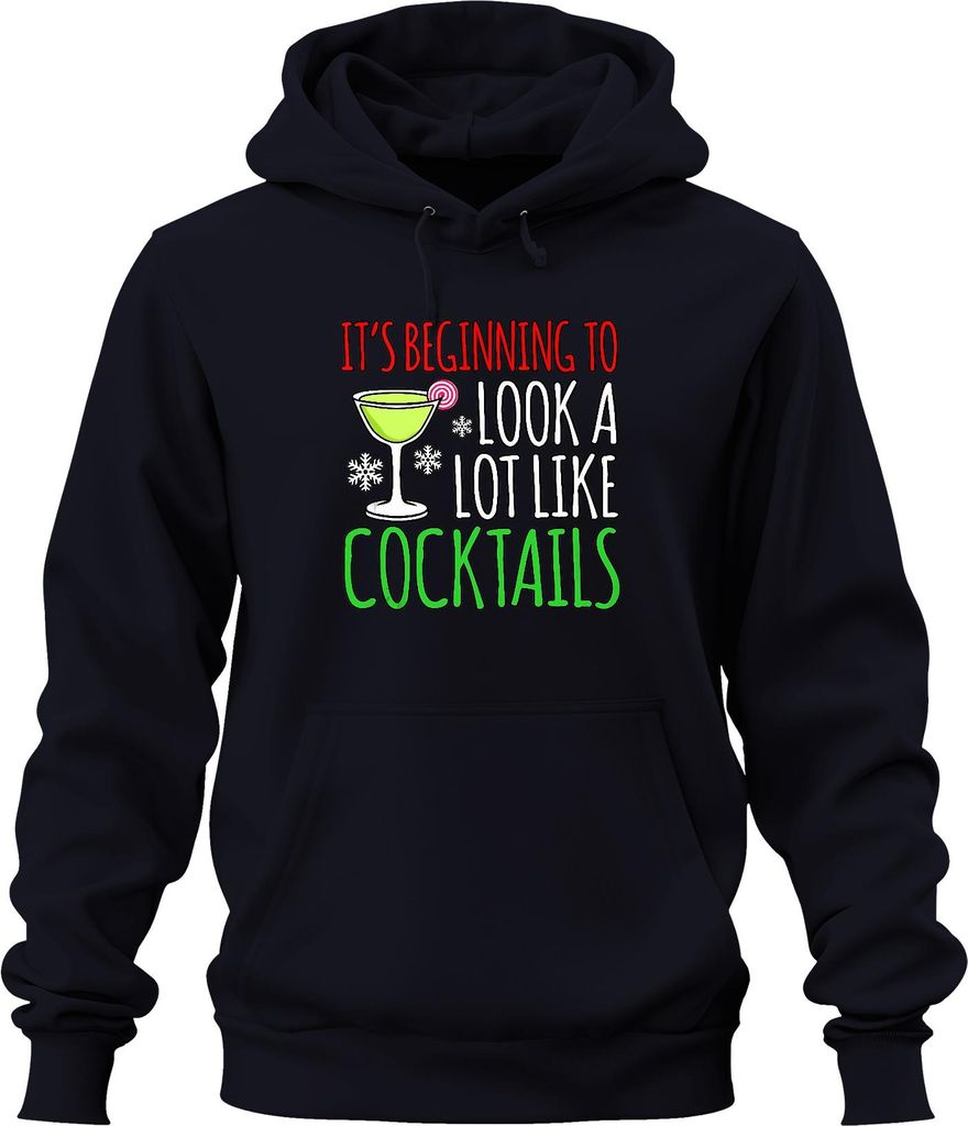 It's Beginning To Look Like Cocktails Weihnachten Party Geschenk Uni Hoodie Kapuzenpullover, Navy, 3XL
