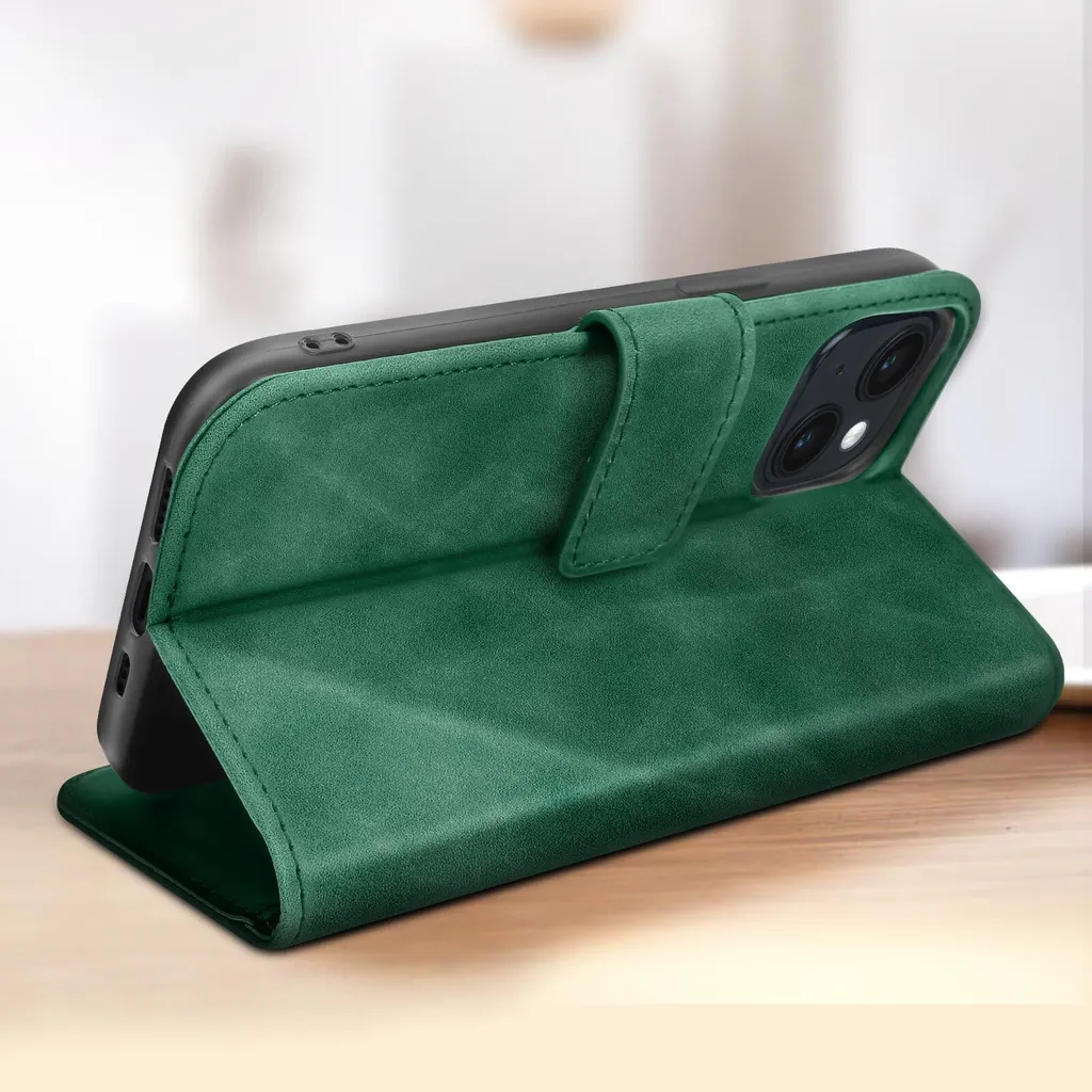 Custodia Libretto iPhone 14 Verde Soft Touch - Protezione Premium 360 - 4
