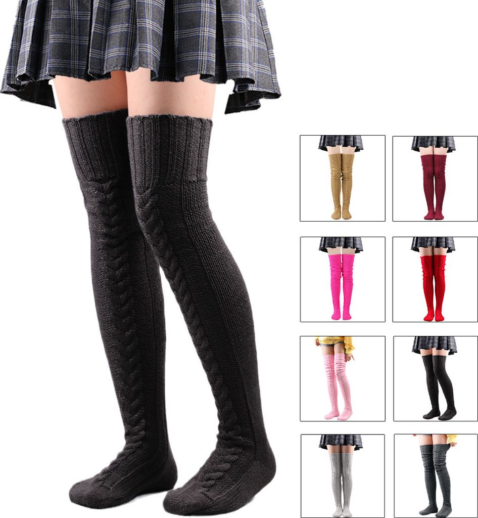 Strickstrümpfe Damen, dehnbare Winter-Overknee-Strümpfe, Produktbild 