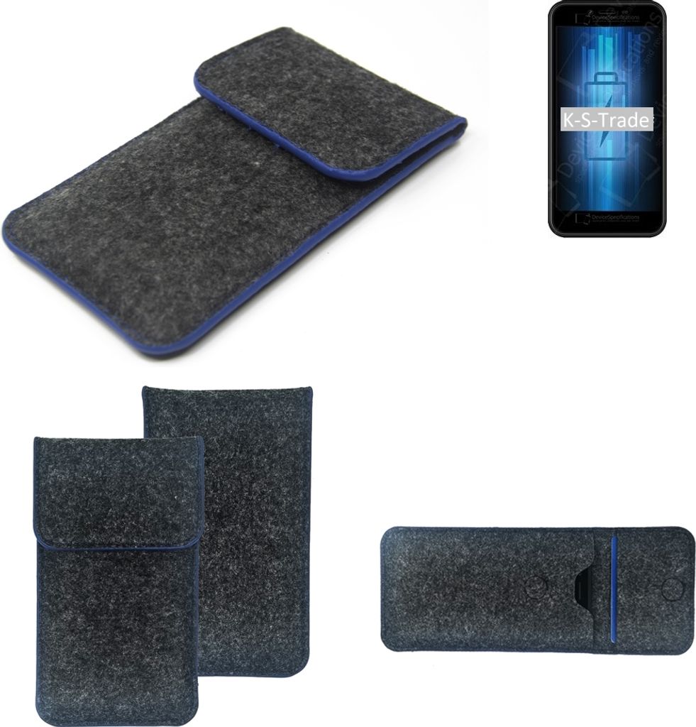 K-S-Trade Handy-Hülle Schutz-Hülle kompatibel mit Energizer Ultimate U505S Filztasche Pouch Tasche Case Sleeve Filzhülle dunkelgrau, blauer Rand