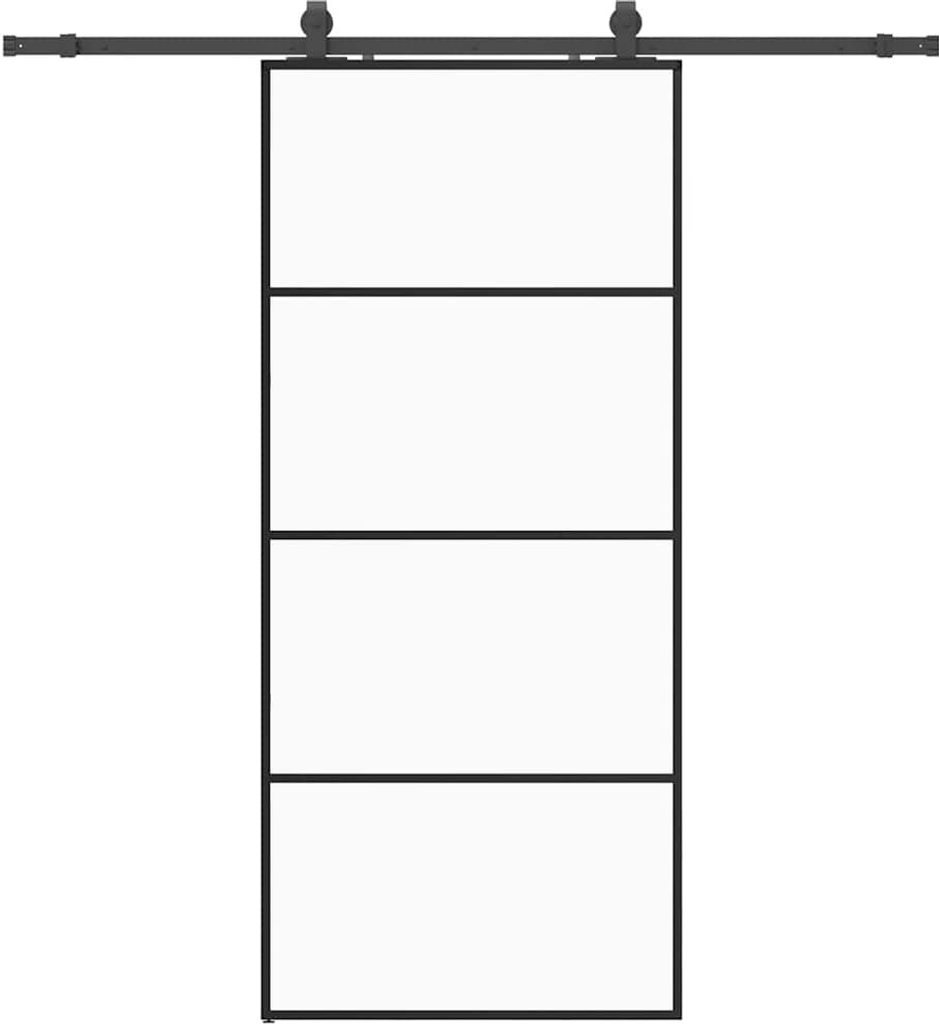 Schiebetür mit Beschlag Schwarz 90x205 cm ESG-Glas