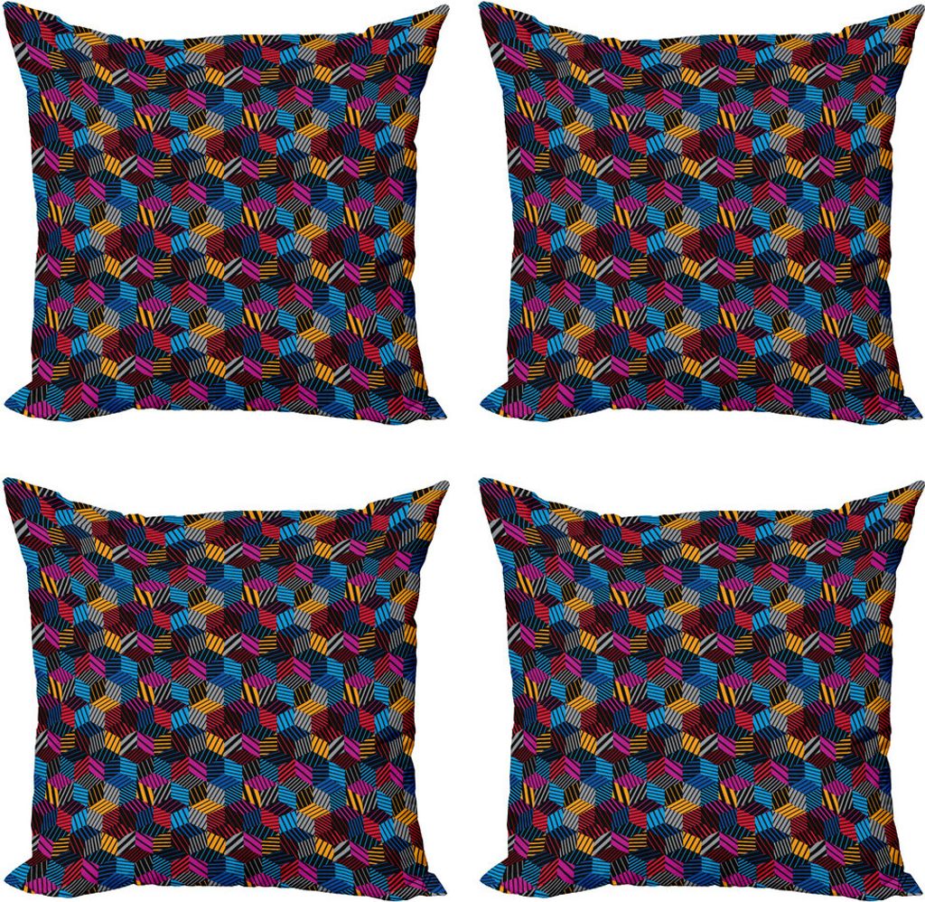 ABAKUHAUS Geometrisch Kissenbezug Set (4 Stück), 3D Cube Stripes Stil, Moderner Doppelseitiger Digitaldruck, 45 cm x 45 cm, Mehrfarbig