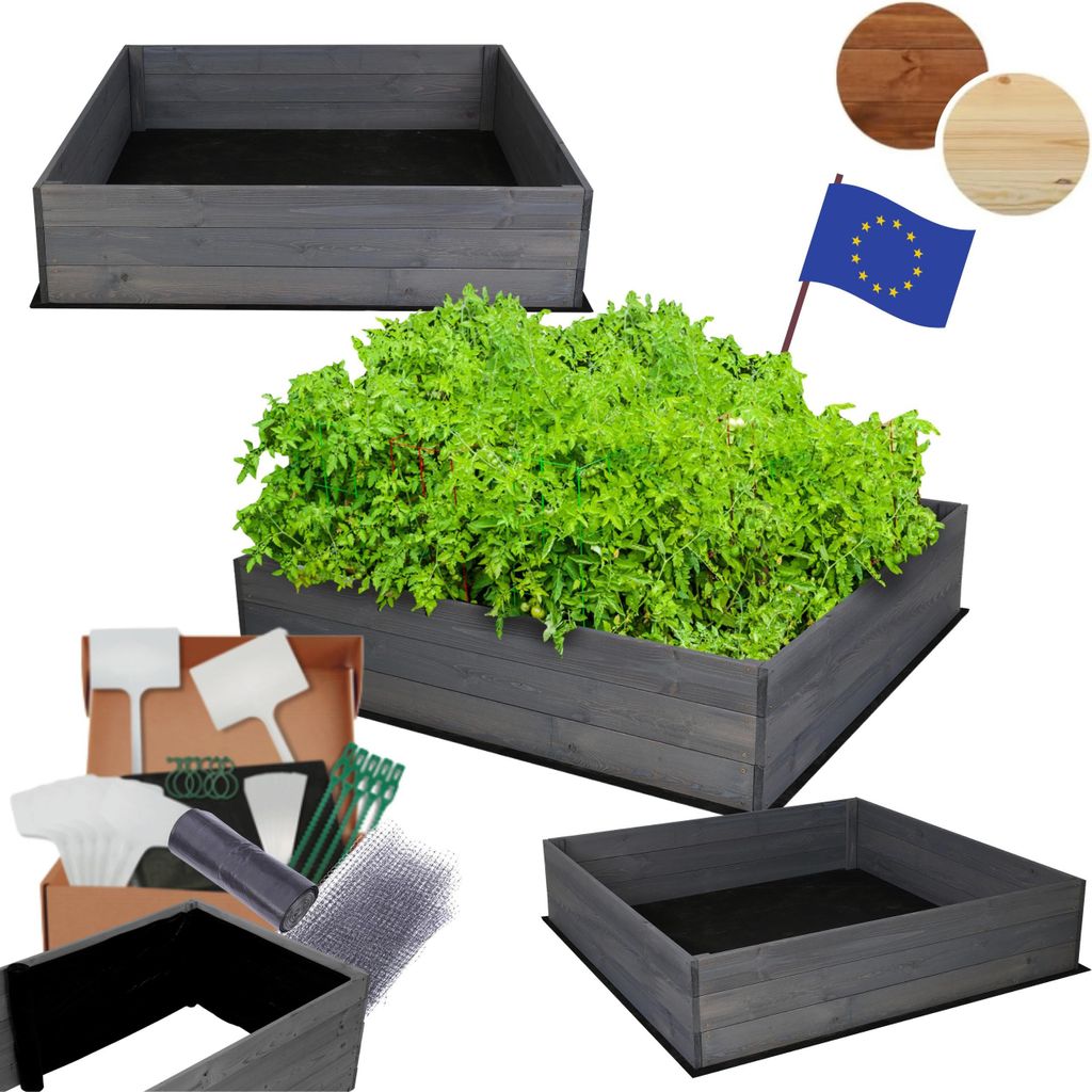 MODO24 Hochbeet Holz, Pflanzkasten, Massivholz, Kiefer, Kräuterbeet, Blumenkasten, Garten, Terrasse, 27x83x60 cm, Grau, ZP06