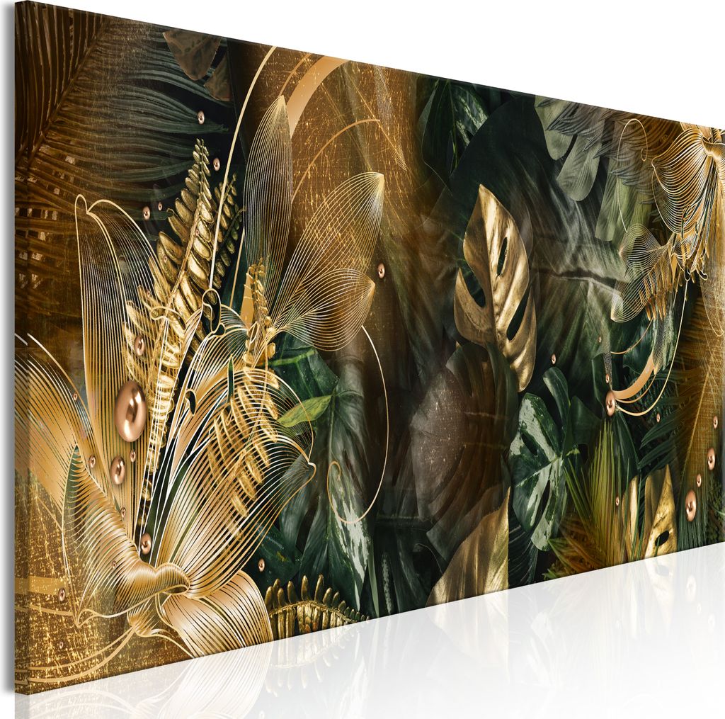 Modernes Wandbild b-C-0841-b-a (150x50 cm) - 1 Teilig Bilder Fotografie auf Leinwand Foto Bild Dekoration Wand Bilder Kunstdruck TROPISCHE BLÄTTER