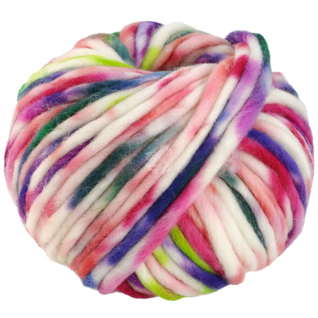 A ball of multi-colored yarn.