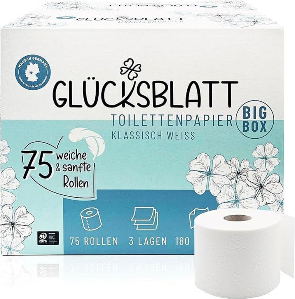 Glücksblatt Toilettenpapier Box, 3-lagig, 75 Rollen x 180 Produktbild 