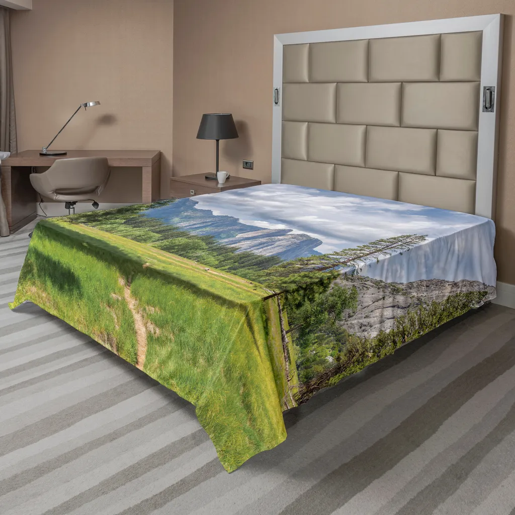 Drap plat Yosemite 260x228 cm ABAKUHAUS, motif nature et vallée, vert gris