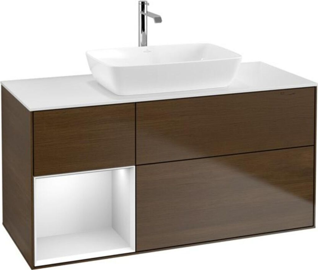 V&B Waschtischunterschrank Finion 120cm, Pl wh. m, Reg wh. m Lac, wal ven