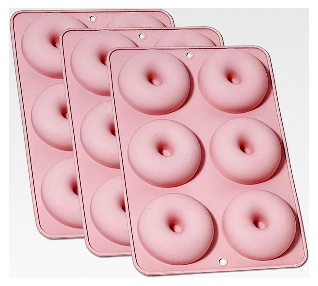 3 Stück Silikon Donuts Backform, Kuchenform, Antihaft, Hochtemperaturbeständig, für das Backen von Donuts, Cupcakes, Keksen und Bagels (Rosa)