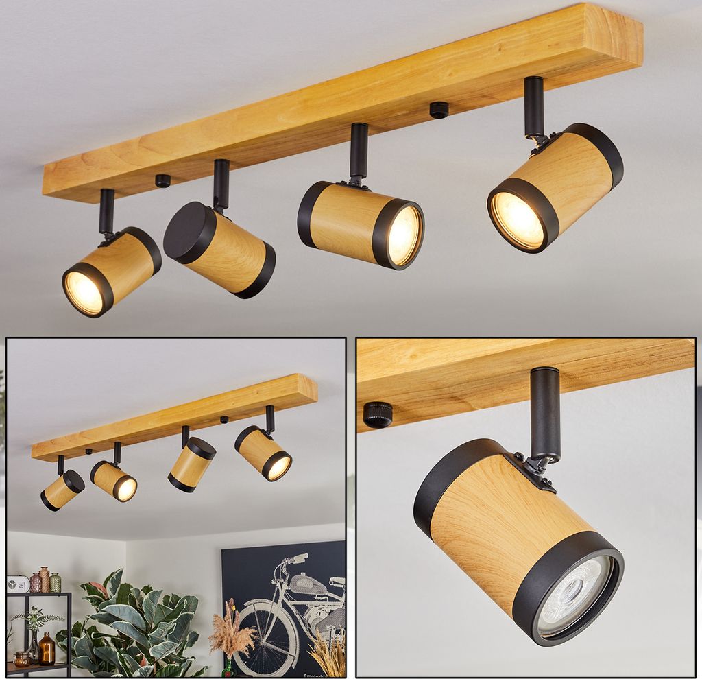 Trento moderne Deckenlampe aus Holz/Metall in Natur/Schwarz