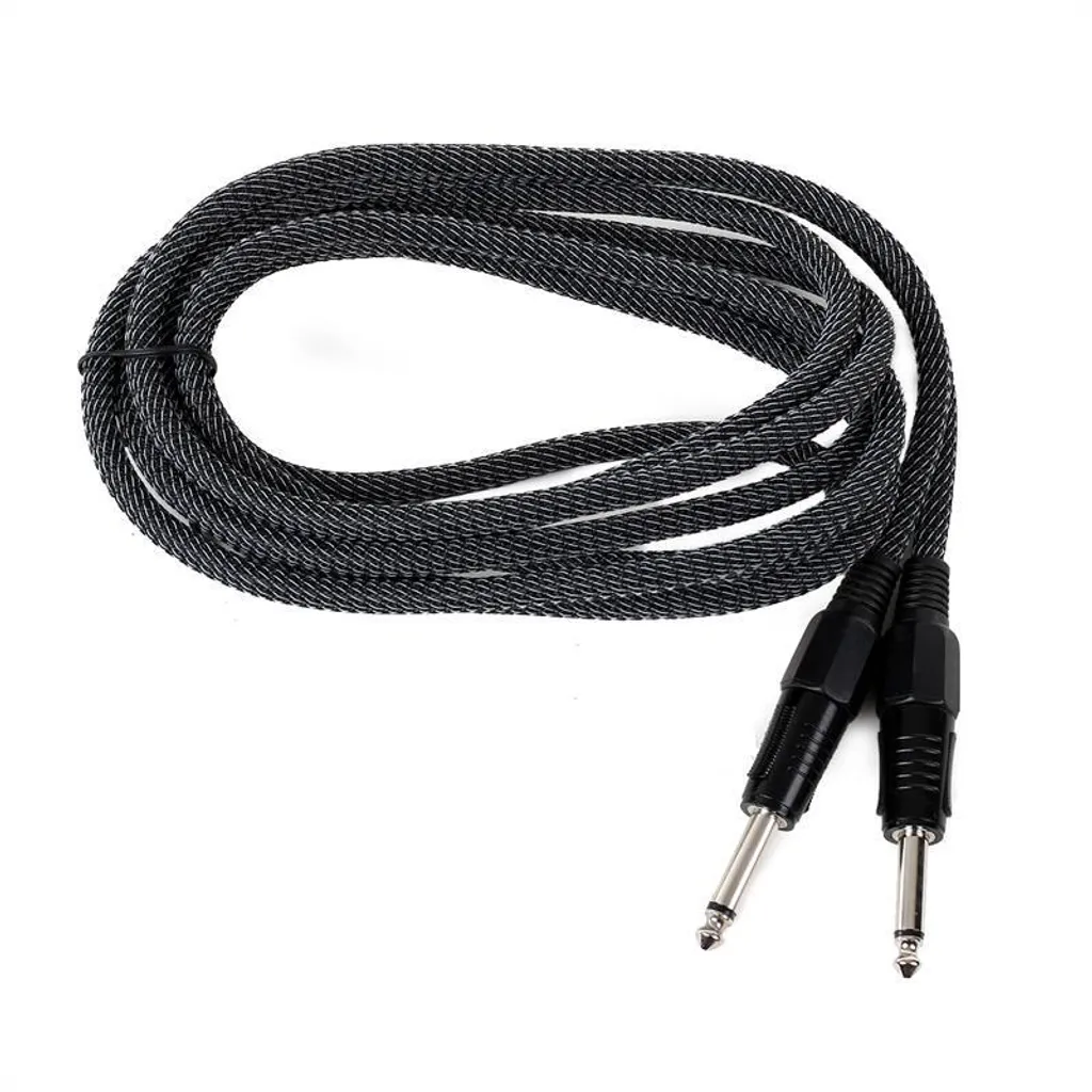 Câble guitare et basse Jack 6,35mm mono 3m gaine tissu noir et blanc