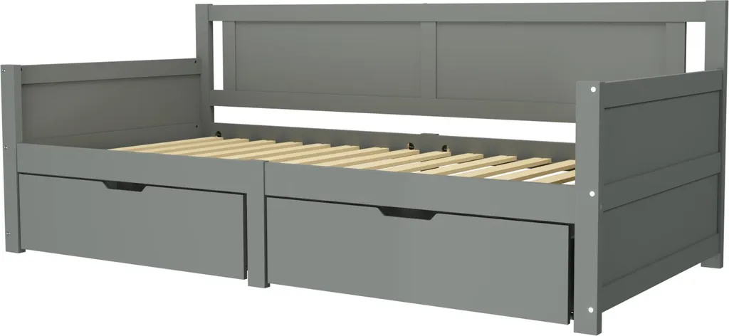 Lit 90x200 Gris avec Tiroirs : Solution Rangement en Bois Massif Robuste - 7