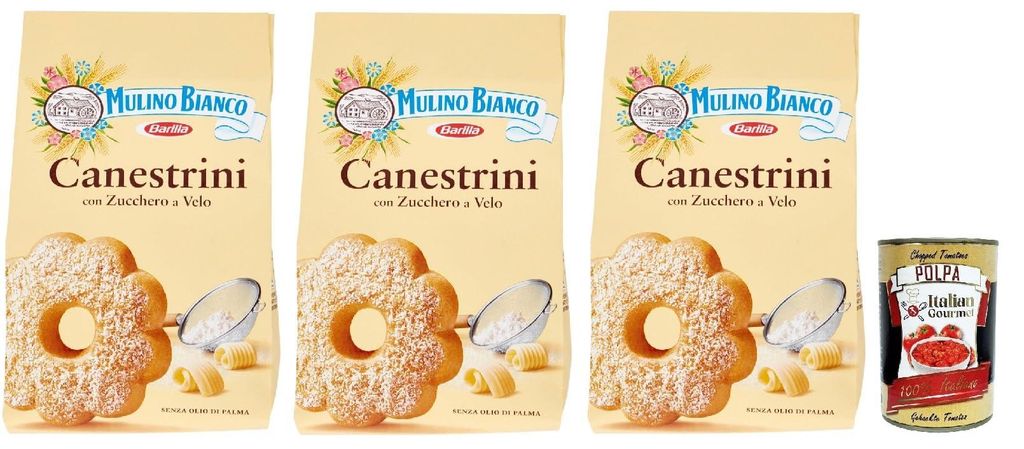 Mulino Bianco Canestrini Biscotti Con Zucchero A Velo, Kekse mit Zucker mit Eiszeit, Frische Butter und Eier, cookies biscuits, 3x 200g + Italian G...