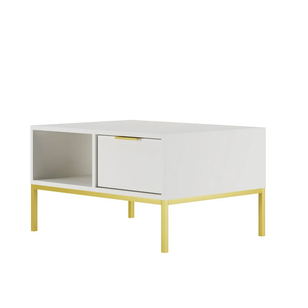 Table basse blanche et dorée 80 cm - Table de salon ronde design chic