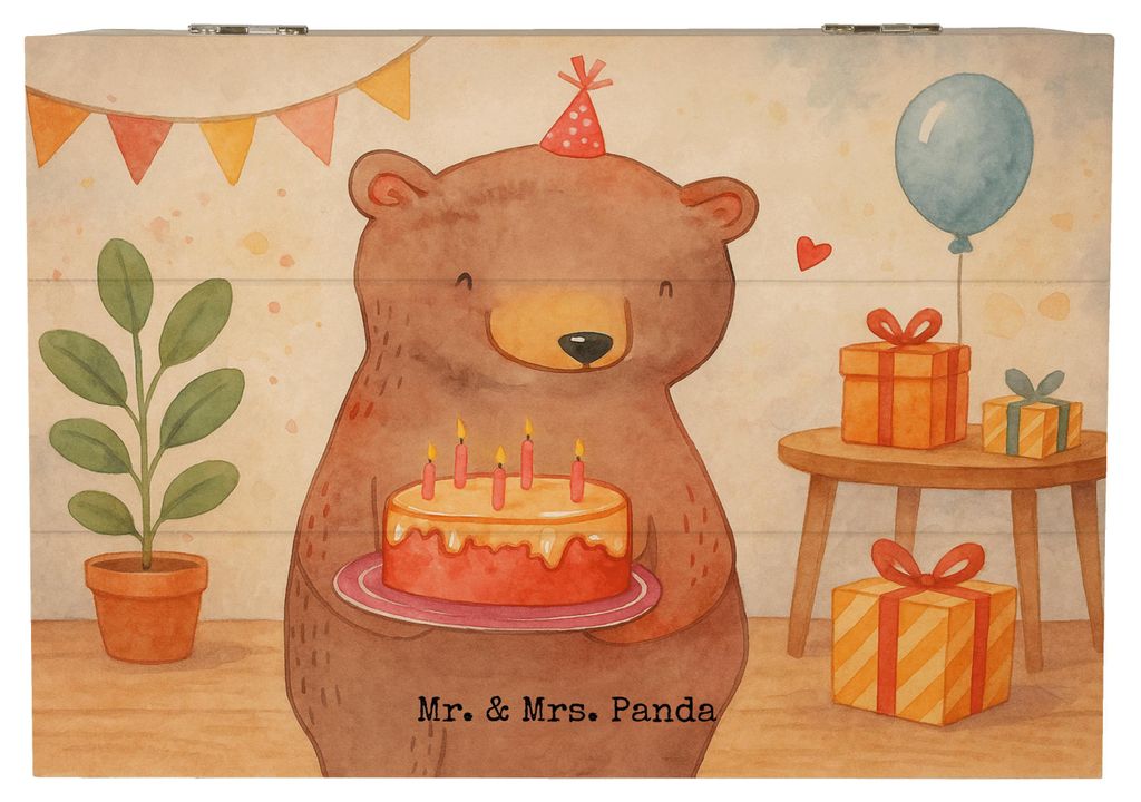 Mr. & Mrs. Panda fotokiste Geburtstag Bär Torte Design 22 x 15 cm - Weiß - Geschenk, Schatzkiste, schatztruhe, Zum, Holzkiste, Happy Birthday, Ku...