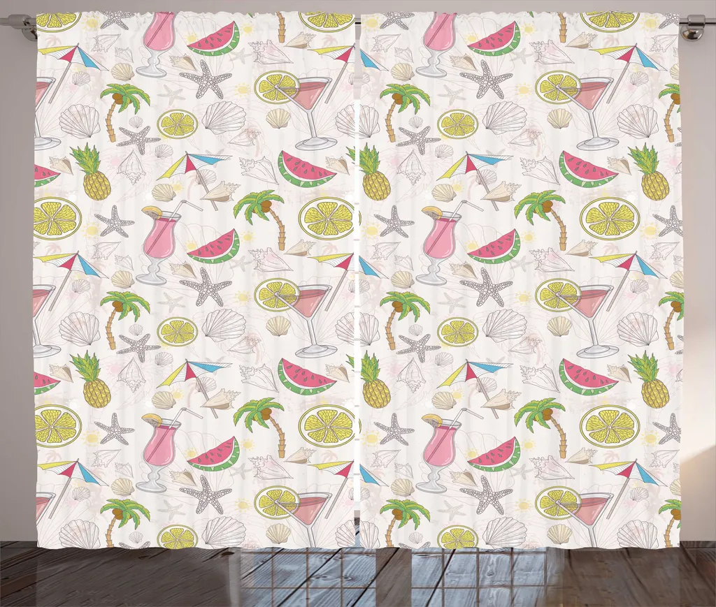Rideau à fronces ABAKUHAUS motif citron et pastèque 280x225cm Multicolor