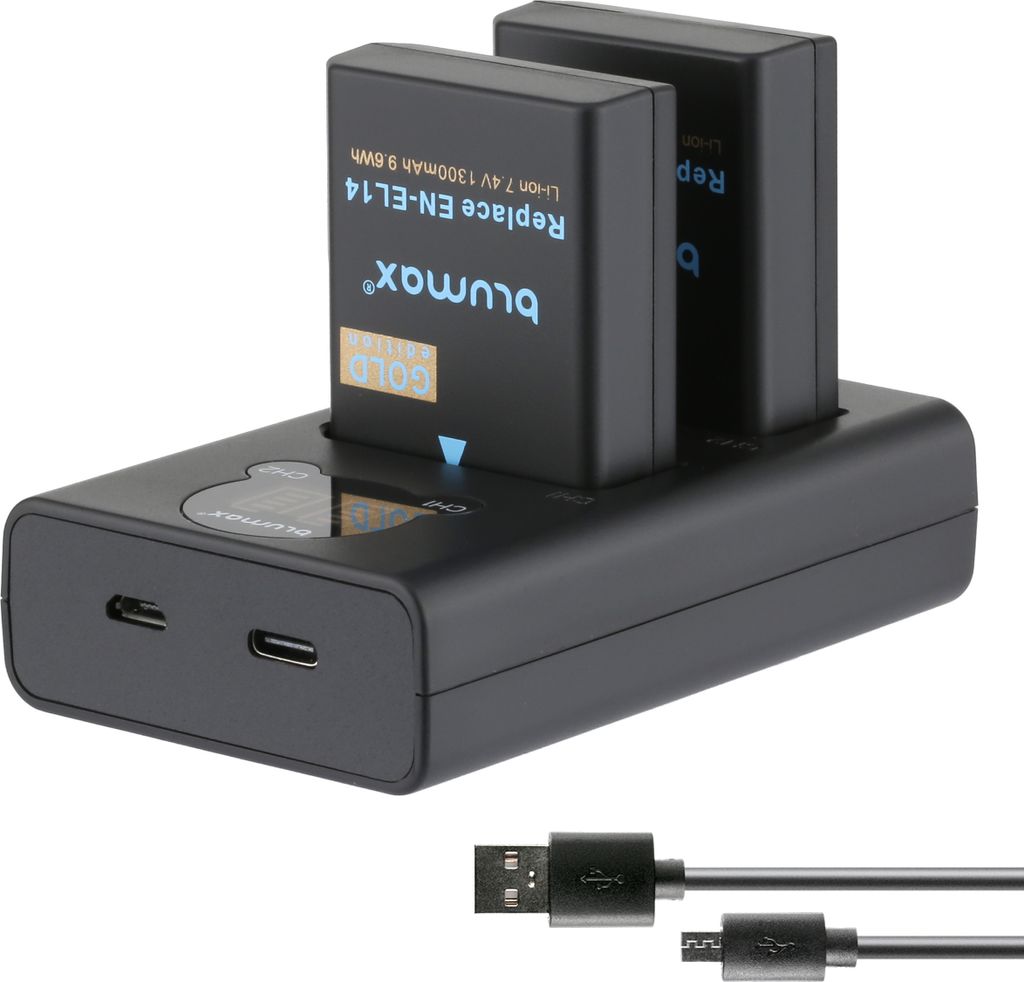 2x Akku + LCD Lader für Nikon EL-EL14 D3300 D5500 D5600 P7700 P7800 1300 mAh