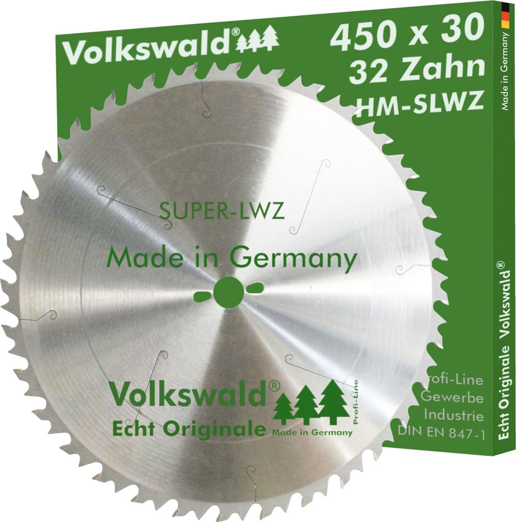 Volkswald HM-Sägeblatt SLWZ 450 x 30 mm Z= 32 Hartmetall Präzision Kreissägeblatt Ersatzsägeblatt mit Spanabweiser Hartholz Leimholz für Wi...