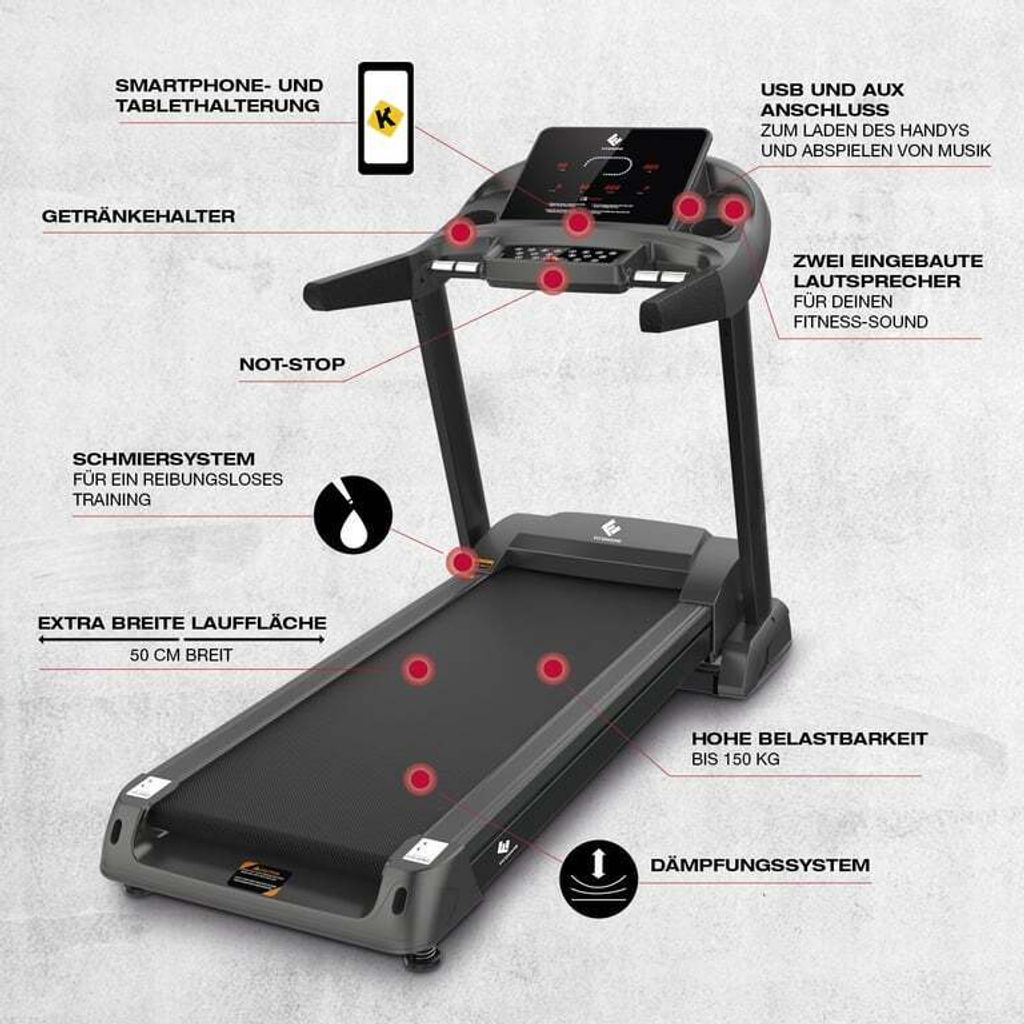 FitEngine Laufband RACE18 Profi extra leise 8 Zonen Produktbild 4