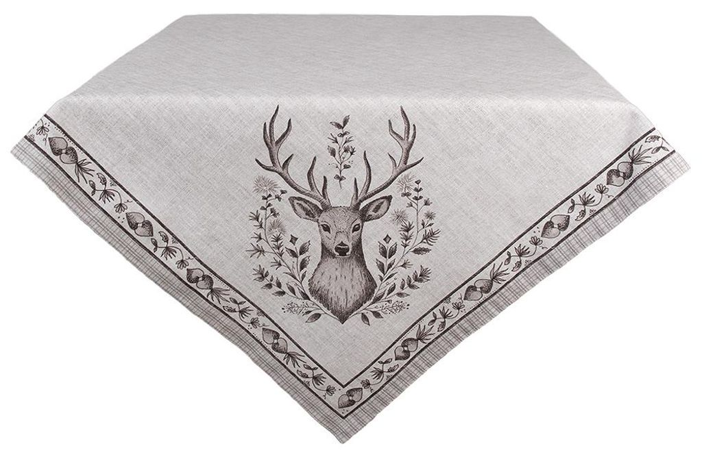 Clayre & Eef Ubrus 100x100 cm Béžový bavlněný Jelen Obrázek produktu 