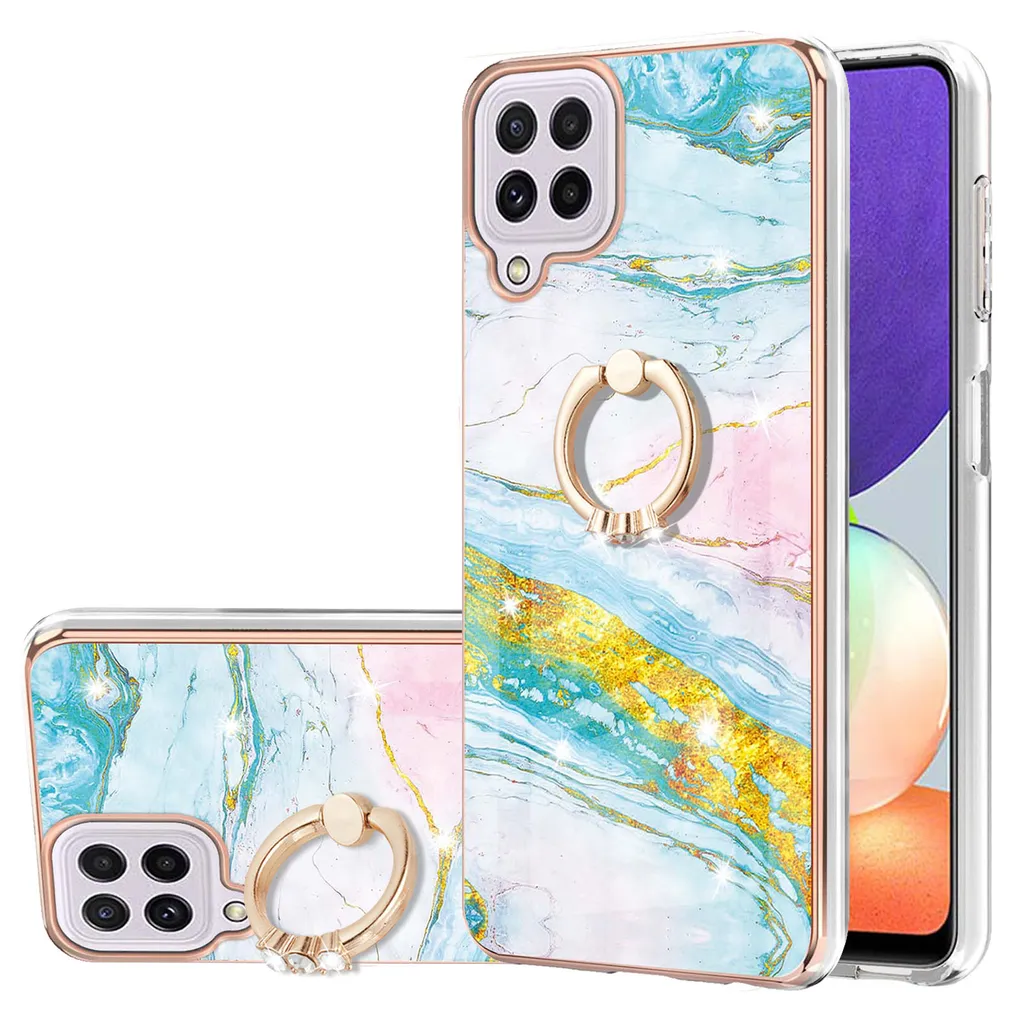Cover Samsung A22 4G Marmo Blu - Custodia Silicone Ring Antiurto - 1
